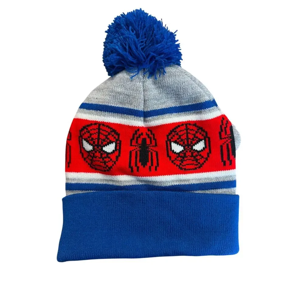 Marvel Spider-Man Children's Blue Gray Red Glove & Hat Set Winter New